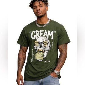 Fashion Nova Men’s T-Shirt Size S Olive Green “CREAM” Graphic Skull Money